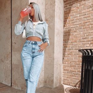 Cropped Grey Zip-Up Jacket